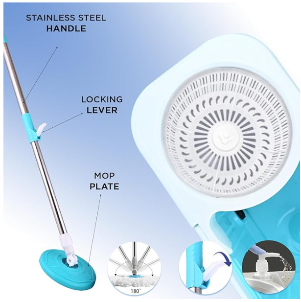 Magic Spin Mop 360° Rotating Pole & Bucket Wet & Dry Mop Set
