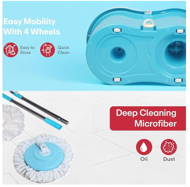 Magic Spin Mop 360° Rotating Pole & Bucket Wet & Dry Mop Set