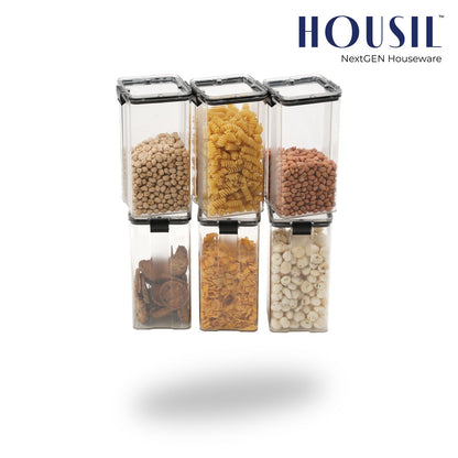 Housil Lock-It Airtight Container for Kitchen Storage Set of 6, Air Tight Containers for Home and Fridge, Plastic Boxes and Kitchen Accessories Items for Storage organizers, Plastic Storage Jars1700ml