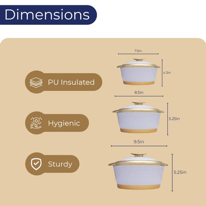 HOUSIL Inner Stainless Steel Casserole, Emerald Double Wall Insulated Hot Pot for Roti, Serving Bowl, Serving Set for Meal, Hotpot Roti Box for Kitchen (White - Yellow, 3000 Ml)
