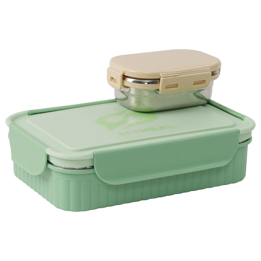 HOUSIL My Meal Stainless Steel Lunch Box, Tiffin Box for Kids, 2 Compartment Lunch Box, Airtight Leak-Proof Lunch Box for Office, Easy to Carry, Insulated Tiffin, Hot Food(Pista)