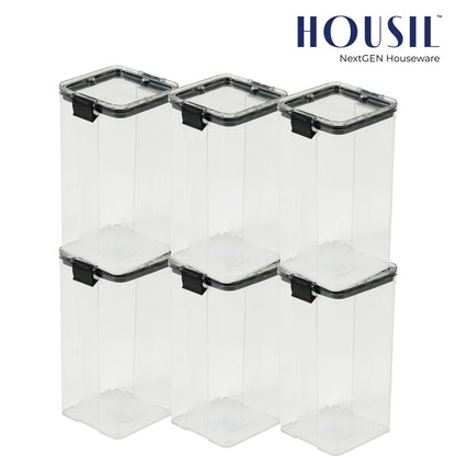 Housil Lock-It Airtight Container for Kitchen Storage Set of 6, Air Tight Containers for Home and Fridge, Plastic Boxes and Kitchen Accessories Items for Storage organizers, Plastic Storage Jars1700ml