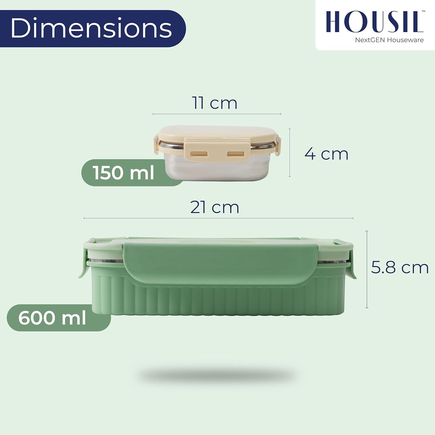 HOUSIL My Meal Stainless Steel Lunch Box, Tiffin Box for Kids, 2 Compartment Lunch Box, Airtight Leak-Proof Lunch Box for Office, Easy to Carry, Insulated Tiffin, Hot Food(Pista)
