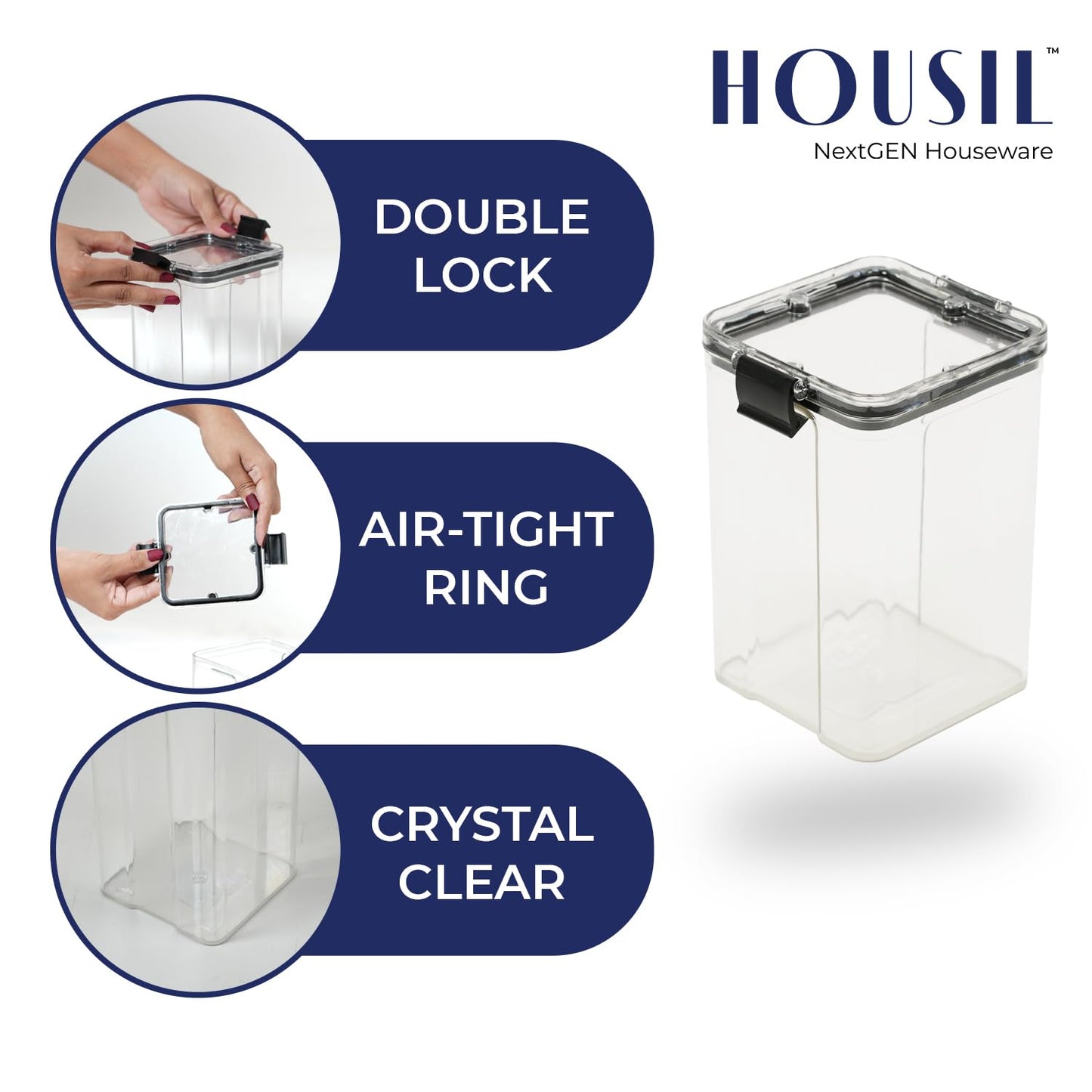 Housil Lock-It Airtight Container for Kitchen Storage Set of 6, Air Tight Containers for Home and Fridge, Plastic Boxes and Kitchen Accessories Items for Storage organizers, Plastic Storage Jars1700ml