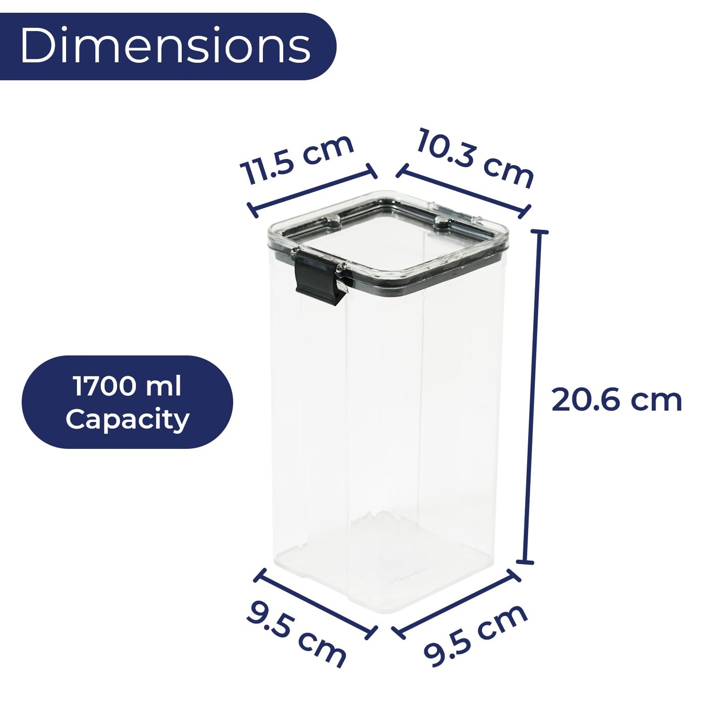 Housil Lock-It Airtight Container for Kitchen Storage Set of 6, Air Tight Containers for Home and Fridge, Plastic Boxes and Kitchen Accessories Items for Storage organizers, Plastic Storage Jars1700ml