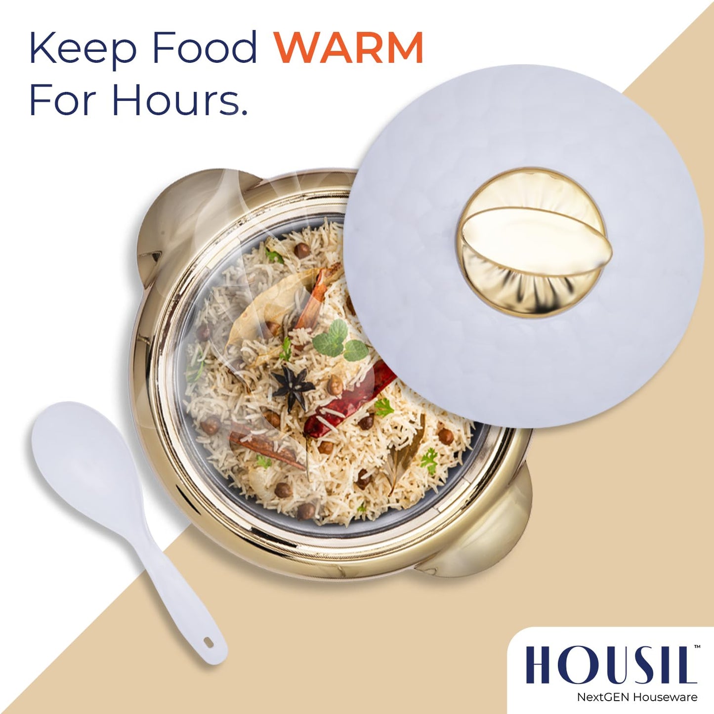 HOUSIL Inner Stainless Steel Casserole, Emerald Double Wall Insulated Hot Pot for Roti, Serving Bowl, Serving Set for Meal, Hotpot Roti Box for Kitchen (White - Yellow, 3000 Ml)