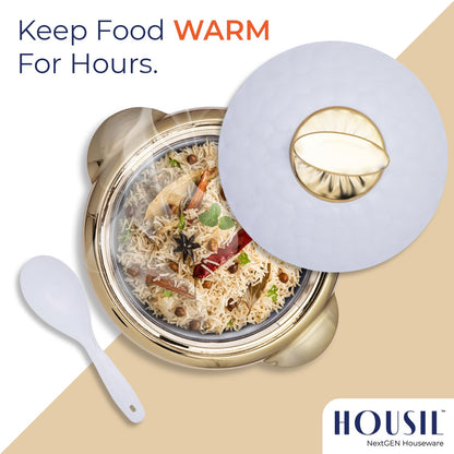 HOUSIL Inner Stainless Steel Casserole, Emerald Double Wall Insulated Hot Pot for Roti, Serving Bowl, Serving Set for Meal, Hotpot Roti Box for Kitchen (White - Yellow, 3000 Ml)