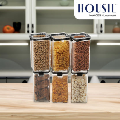 Housil Lock-It Airtight Container for Kitchen Storage Set of 6, Air Tight Containers for Home and Fridge, Plastic Boxes and Kitchen Accessories Items for Storage organizers, Plastic Storage Jars1700ml