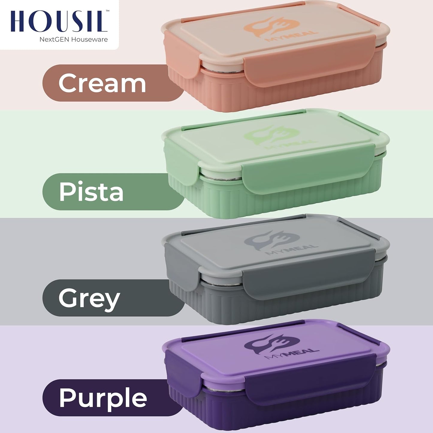 HOUSIL My Meal Stainless Steel Lunch Box, Tiffin Box for Kids, 2 Compartment Lunch Box, Airtight Leak-Proof Lunch Box for Office, Easy to Carry, Insulated Tiffin, Hot Food(Pista)