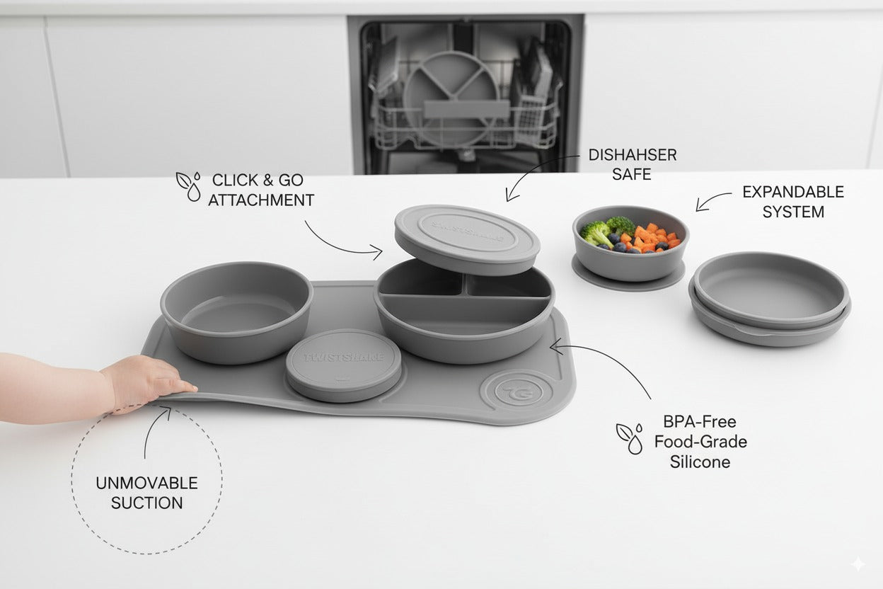 Twistshake® Infant Feeding Bowl with Anti-Slip Vacuum Base & Click-Lock Mat